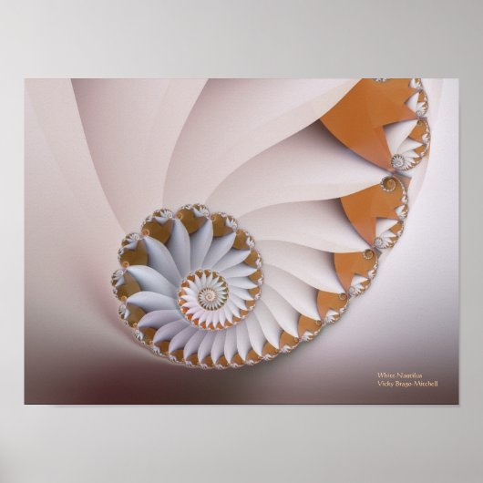 White Nautilus Abstract Seashell Fine Fractal Poster (Voorkant)