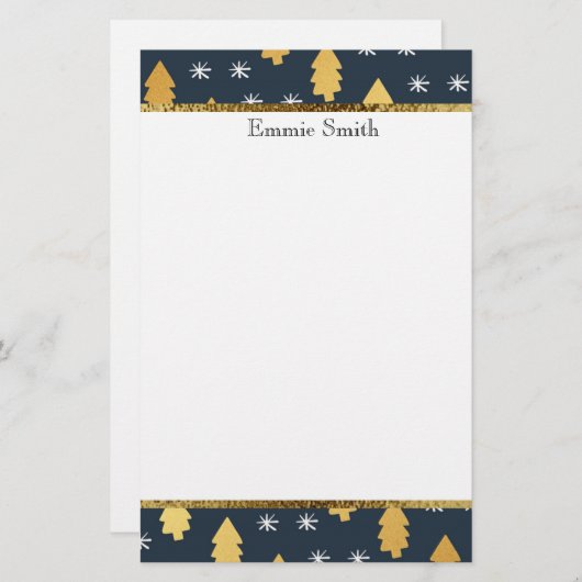 White Navy Blue and Gold Kerstmis Tree Stationery Briefpapier (Voorkant / Achterkant)