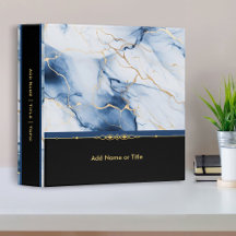 White Navy Blue and Gold Marble Custom Binder