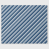 White Navy Blue Candy Cane Stripe Vakantie Cadeaupapier (Vlak)