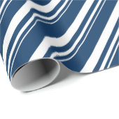 White Navy Blue Candy Cane Stripe Vakantie Cadeaupapier (Rol Hoek)