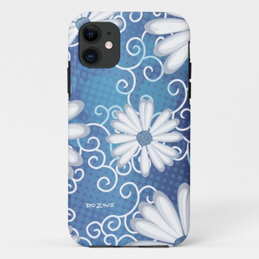 White Navy Blue Floral Tribal Daisy Tattoo Pattern Case-Mate iPhone Case (Achterkant)