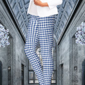 White & Navy Blue Houndstooth Leggings