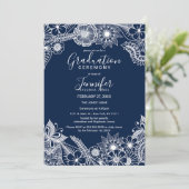 White Navy Blue Illustrative Florals Afstuderen Kaart (Staand voorkant)