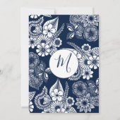 White Navy Blue Illustrative Florals Afstuderen Kaart (Achterkant)