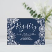 White Navy Blue Illustrative Florals Gift Registry Informatiekaartje (Staand voorkant)