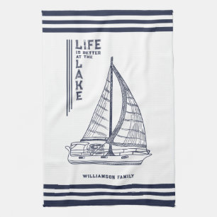 White Navy Blue Life is beter bij het meer Theedoek