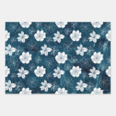 White & Navy Blue Marble Graphic Floral Pattern Inpakpapier Vel (Voorkant 2)