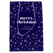 White Navy Blue Merry Christmas Snowflake Patroon Medium Cadeauzakje (Voorkant)