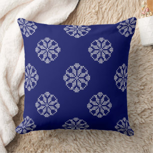 White & Navy Blue Modern Cross Stitch Lace Pattern Kussen