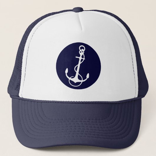White & Navy Blue Nautical Boat Anchor 2 Trucker Pet (Voorkant)