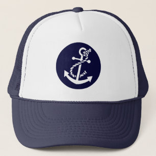 White & Navy Blue Nautical Boat Anchor Trucker Pet