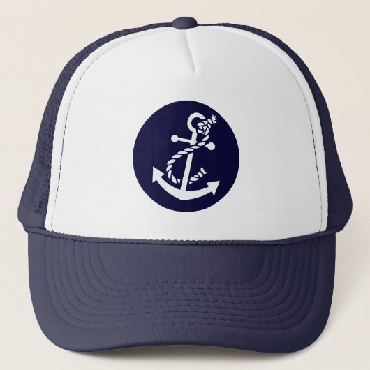 White & Navy Blue Nautical Boat Anchor Trucker Pet (Voorkant)