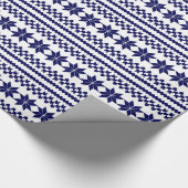 White Navy Blue Nordic KerstSweater Pattern Cadeaupapier (Hoek)