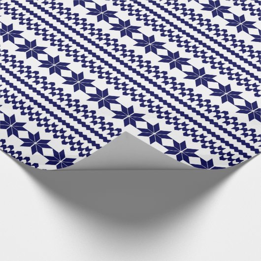 White Navy Blue Nordic KerstSweater Pattern Cadeaupapier (Hoek)