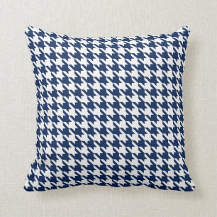 White Navy Blue Pied de Poule Houndstooth Kussen
