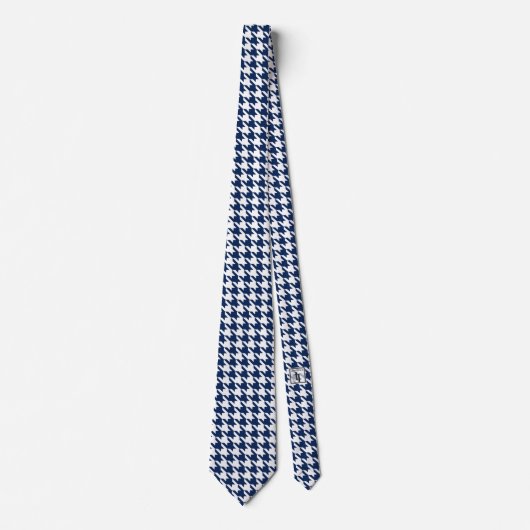 White Navy Blue Pied de Poule Houndstooth Stropdas (Voorkant)