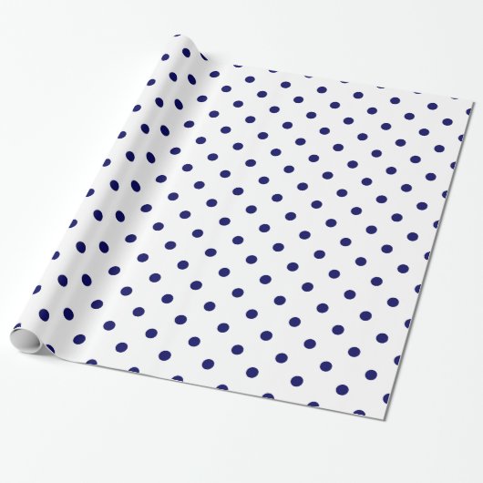 White Navy Blue Polka Dot Spot Pattern Cadeaupapier (Uitgerold)