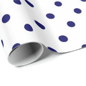 White Navy Blue Polka Dot Spot Pattern Cadeaupapier (Rol Hoek)