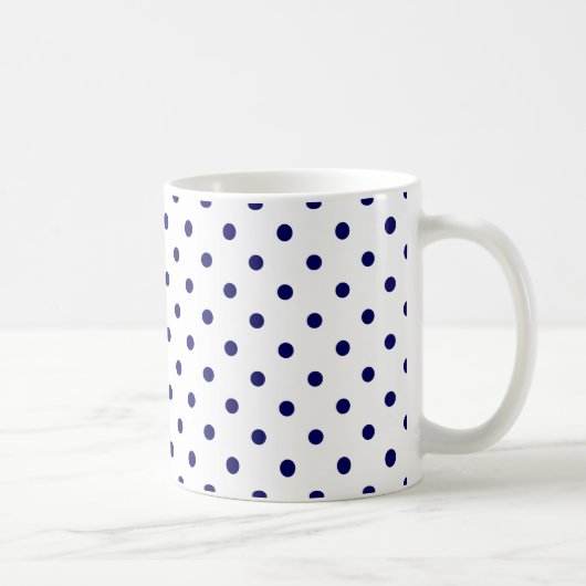 White Navy Blue Polka Dot Spot Pattern Koffiemok (Rechts)