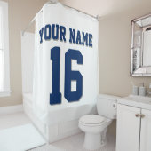 White Navy Blue Sports Jersey Team Jersey Douchegordijn (In situ)