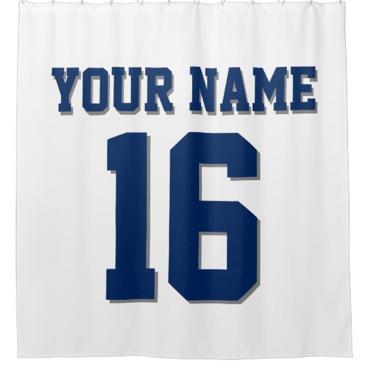White Navy Blue Sports Jersey Team Jersey Douchegordijn (Voorkant)