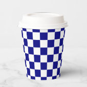 White Navy Blue Square Pattern Paper Cups Papieren Bekers (Links)