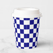 White Navy Blue Square Pattern Paper Cups Papieren Bekers (Rechts)