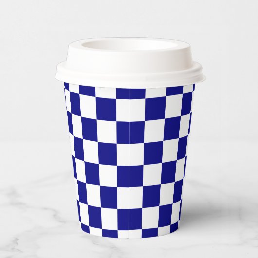 White Navy Blue Square Pattern Paper Cups Papieren Bekers (Rechts)