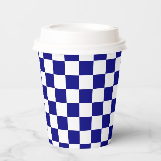 White Navy Blue Square Pattern Paper Cups Papieren Bekers (Voorkant)