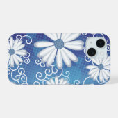 White Navy Blue Stippen Daisy Flowers Floral Patte iPhone 15 Case (Achterkant horizontaal)