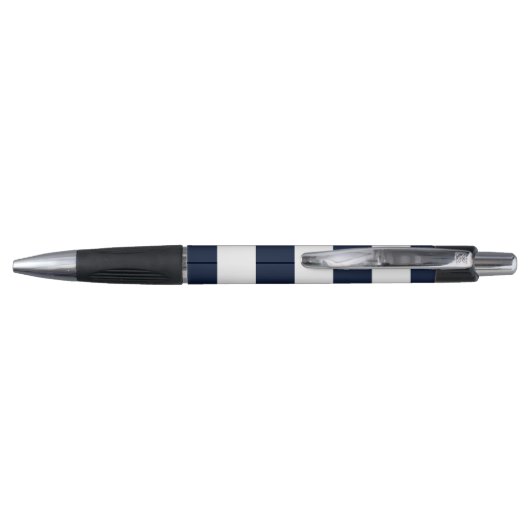 White & Navy Blue Striped Monogram op maat Pen (Achterkant)