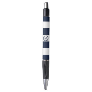 White & Navy Blue Striped Monogram op maat Pen