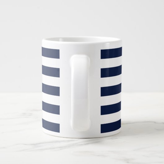 White Navy Blue Stripes Pattern {kies uw kleur} Grote Koffiekop (Achterkant)