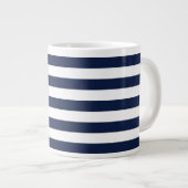 White Navy Blue Stripes Pattern {kies uw kleur} Grote Koffiekop (Voorkant rechts)