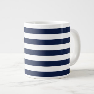 White Navy Blue Stripes Pattern {kies uw kleur} Grote Koffiekop