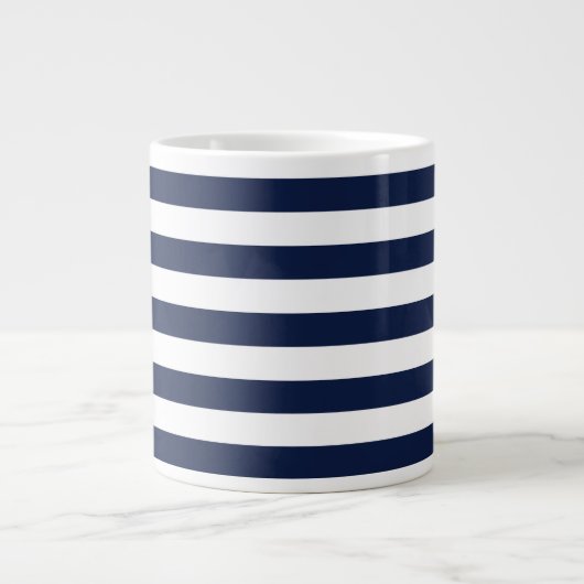 White Navy Blue Stripes Pattern {kies uw kleur} Grote Koffiekop (Voorkant)