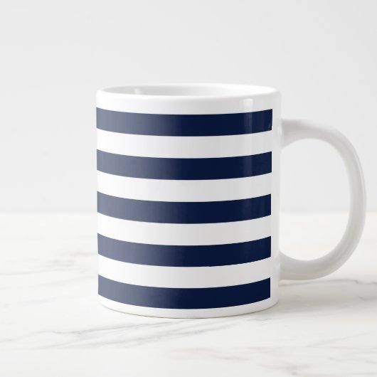 White Navy Blue Stripes Pattern {kies uw kleur} Grote Koffiekop (Rechts)
