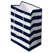 White Navy Blue Stripes Pattern {kies uw kleur} Medium Cadeauzakje (Voorkant Gekanteld)