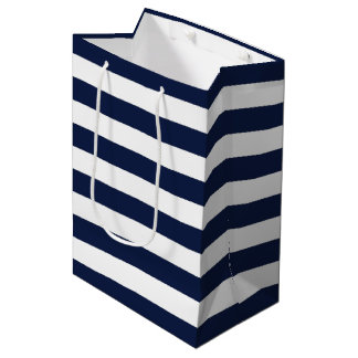 White Navy Blue Stripes Pattern {kies uw kleur} Medium Cadeauzakje