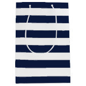 White Navy Blue Stripes Pattern {kies uw kleur} Medium Cadeauzakje (Voorkant)