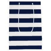 White Navy Blue Stripes Pattern {kies uw kleur} Medium Cadeauzakje (Achterkant)