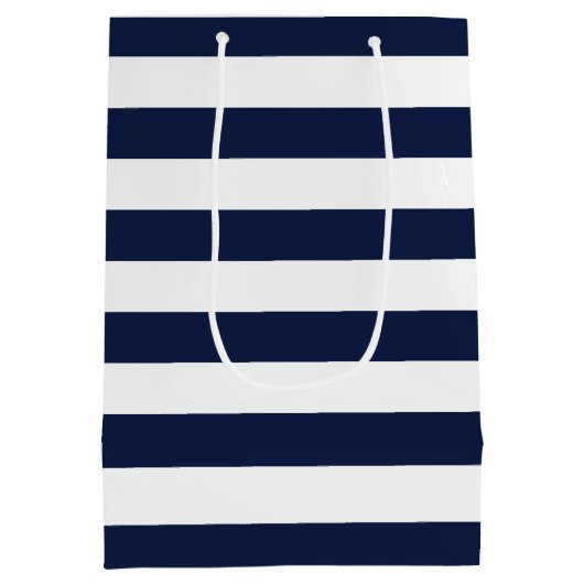 White Navy Blue Stripes Pattern {kies uw kleur} Medium Cadeauzakje (Achterkant)