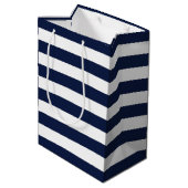 White Navy Blue Stripes Pattern {kies uw kleur} Medium Cadeauzakje (Achterkant Gekanteld)