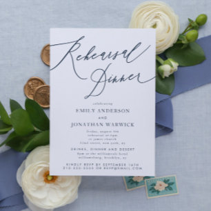 White Navy Blue Wedding Rehearsal Dinner Kaart