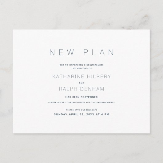 White & Navy bruiloft nieuwe plan aankondiging Briefkaart (Voorkant)