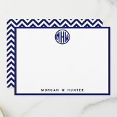 White Navy Circle Monogram Font Chevron DIY BG Bedankkaart