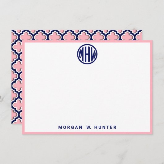 White Navy Circle Monogram Font DIY BG Bedankkaart (Voorkant / Achterkant)