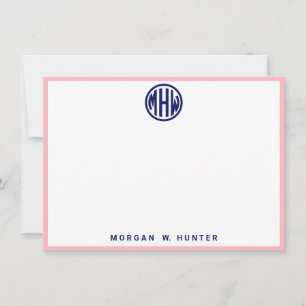White Navy Circle Monogram Font DIY BG Bedankkaart