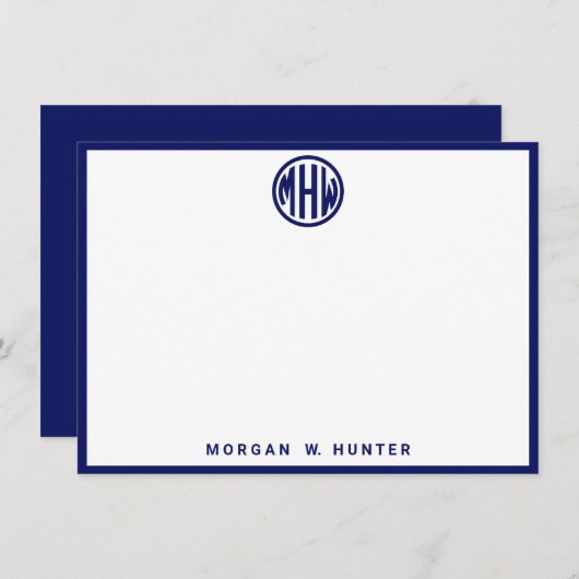 White Navy Circle Monogram Font DIY BG Bedankkaart (Voorkant / Achterkant)